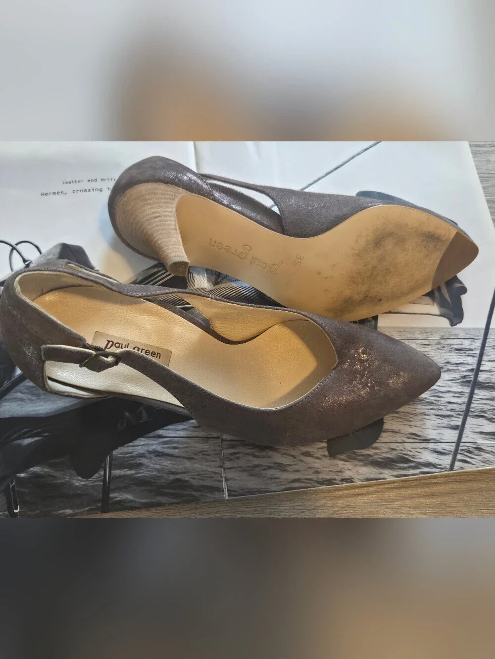 Paul Green Women's Gray  Suede Slingback Heels Size 3 1/2